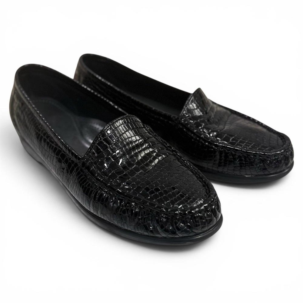 SAS Simplify Black Croc Print Tripad Comfort Slip-On Loafers Shoes Women's 10 N